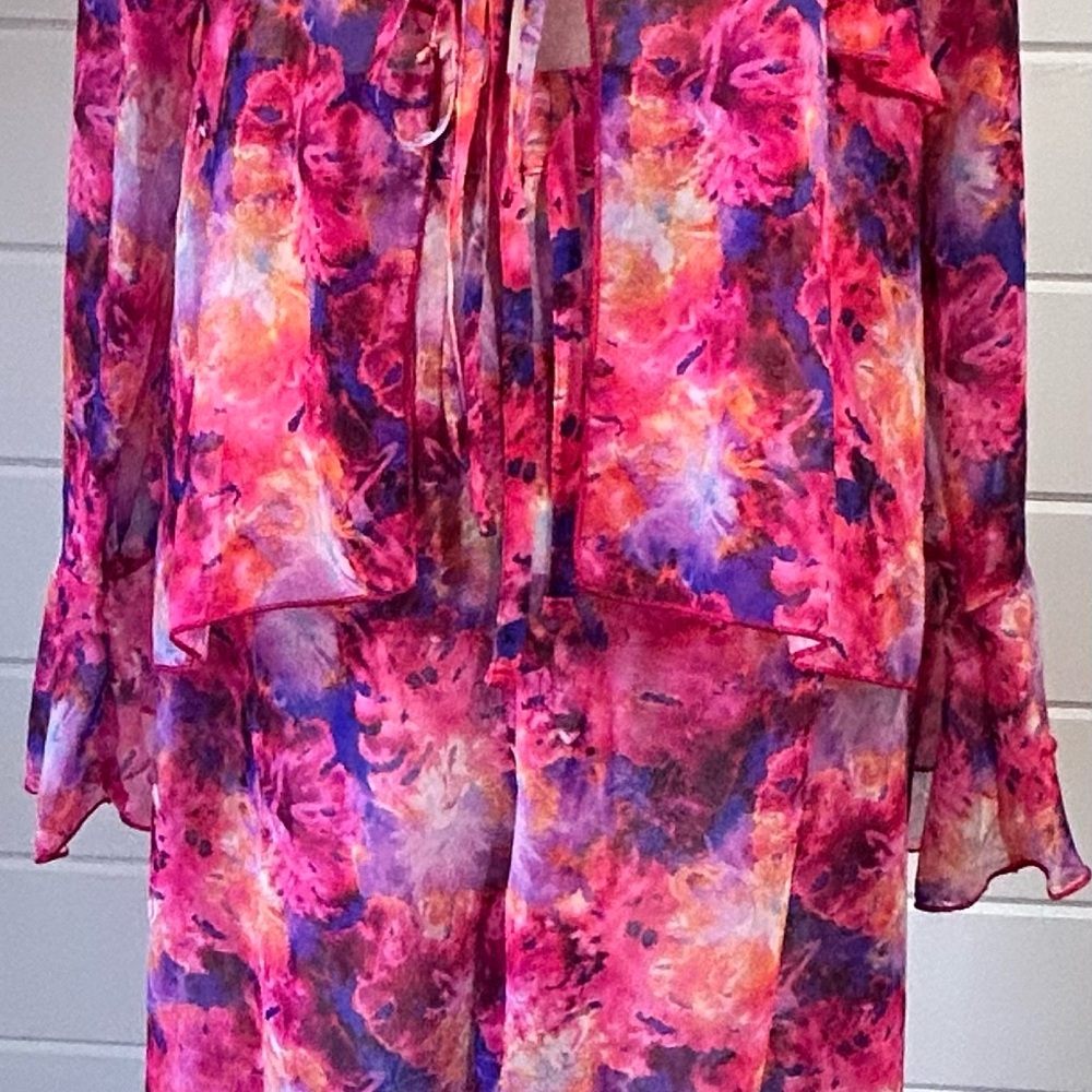 DOTTO Pink and Purple Watercolor Tie-Front Cover-up and Loose and Flowy Pants